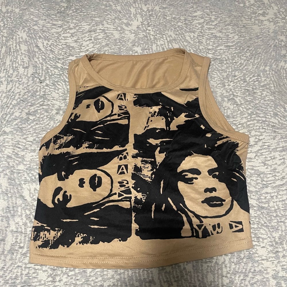 SHEIN Tan and Black Graphic Tank Top